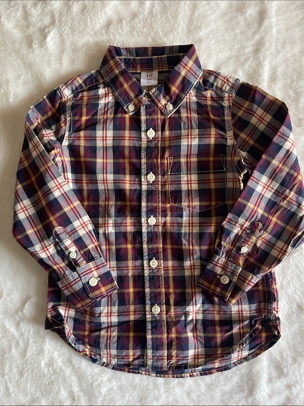 GAP Boys Plaid Shirt  Gold Navy Burgundy  SZ 4T